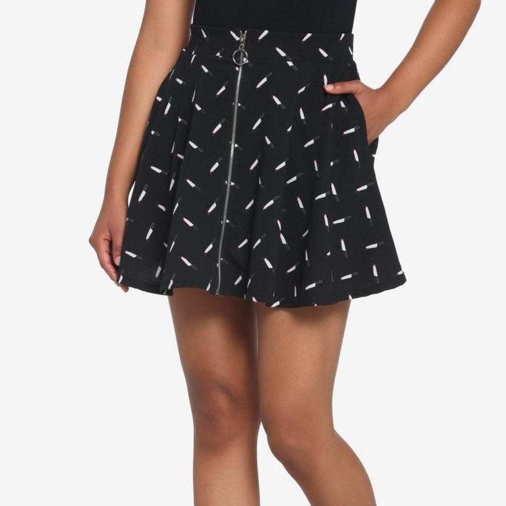 BRAND NEW black skater skirt with knives and a zipper